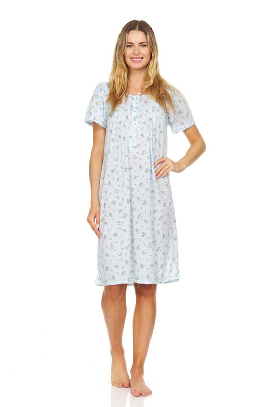 00136 Women Nightgown Sleepwear Pajamas Short Sleeve Sleep Dress Nightshirt