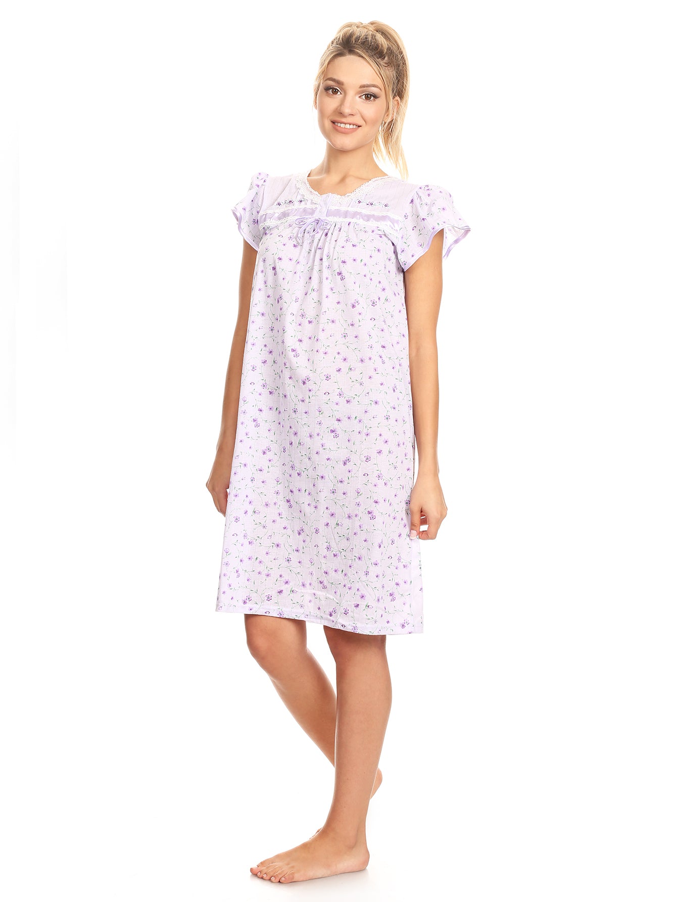 0035 Women Nightgown Sleepwear Pajamas Woman Short Sleeve Sleep Nightshirt