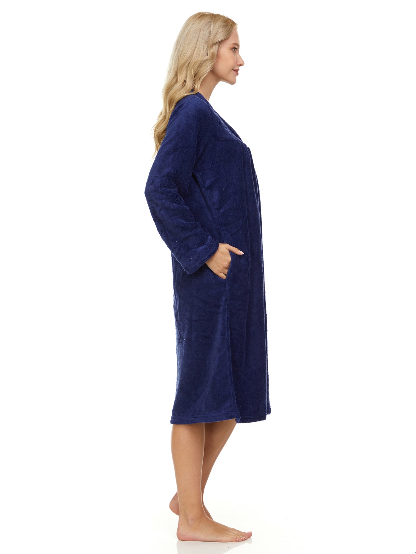 4043 Women Long Sleeve Plush Snaps Duster Female Nightgown