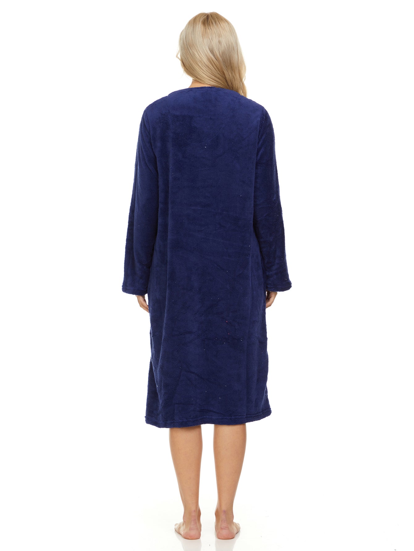 4043 Women Long Sleeve Plush Snaps Duster Female Nightgown