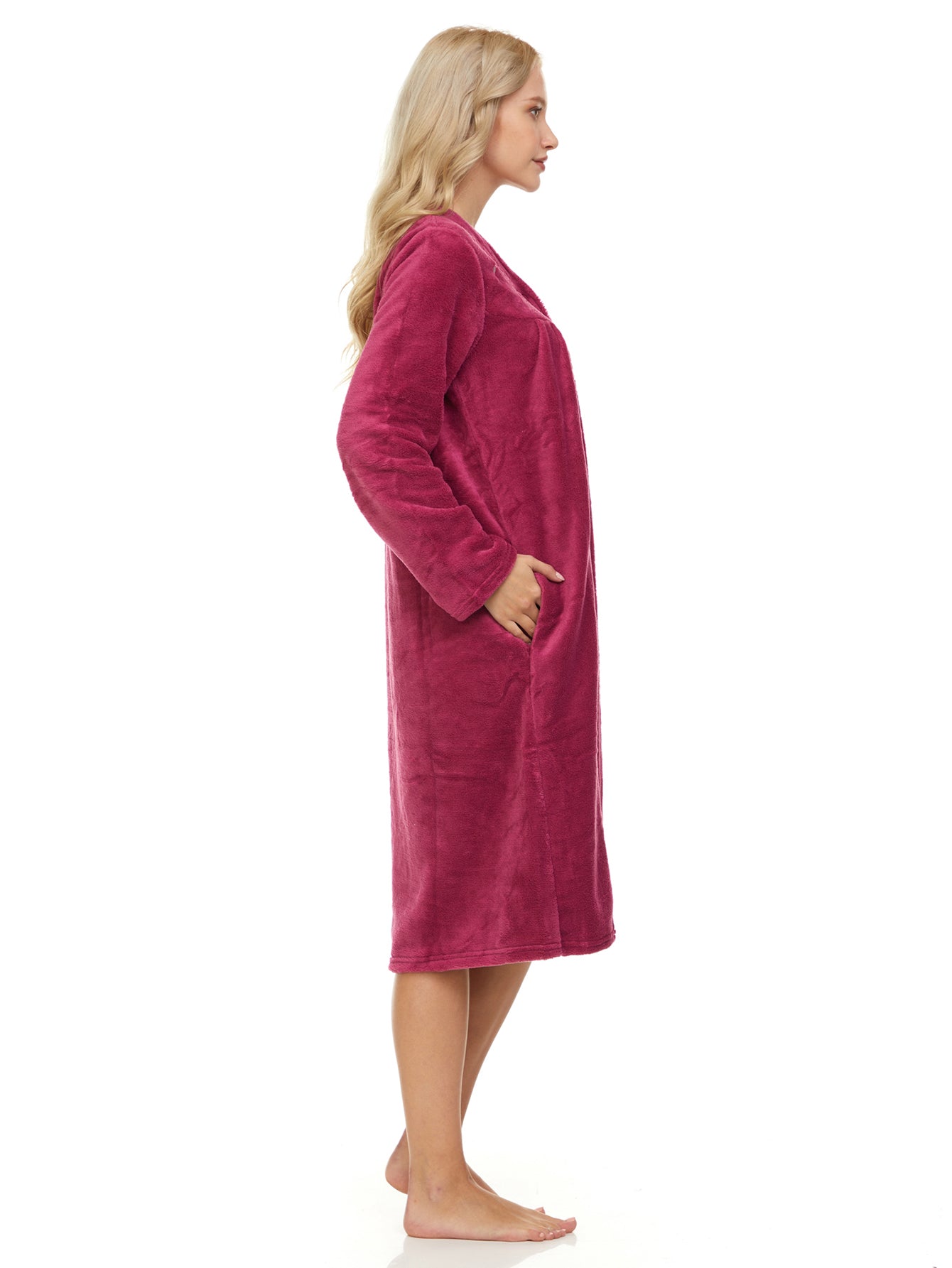 4043 Women Long Sleeve Plush Snaps Duster Female Nightgown