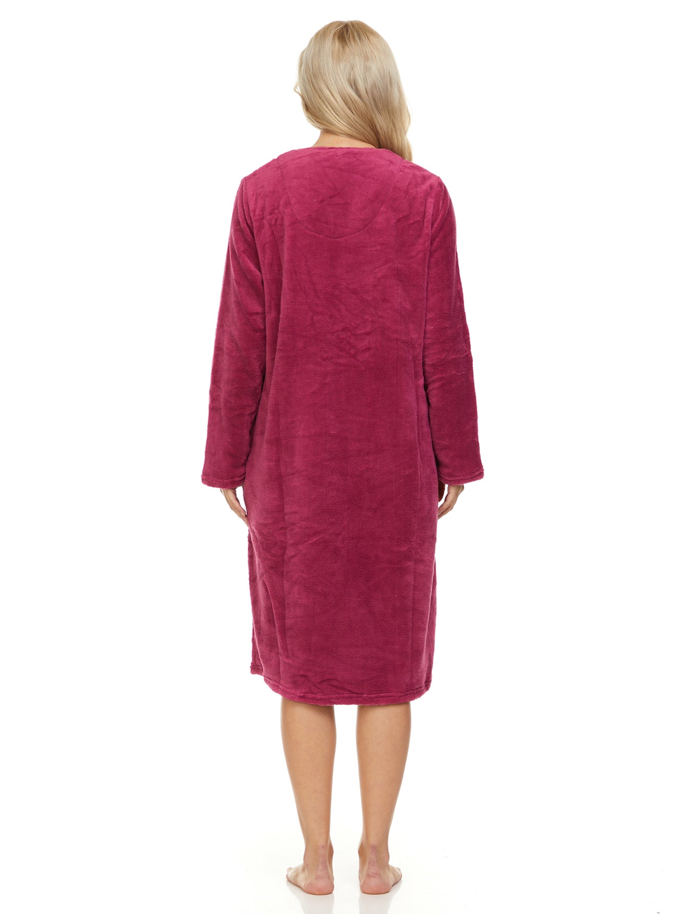 4043 Women Long Sleeve Plush Snaps Duster Female Nightgown