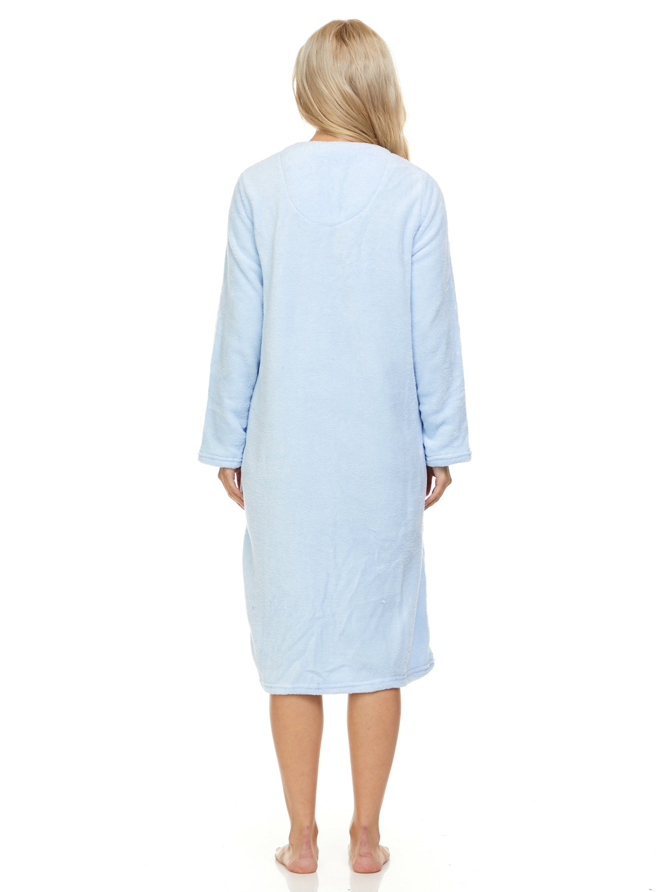 4043 Women Long Sleeve Plush Snaps Duster Female Nightgown