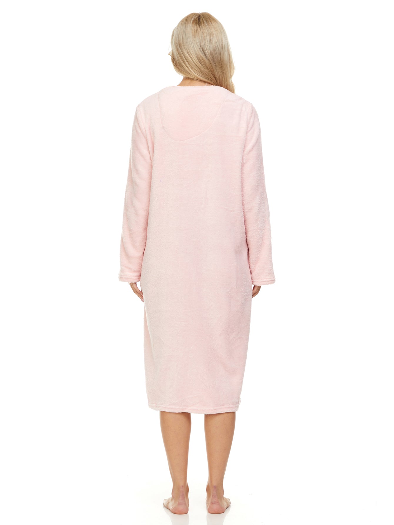 4043 Women Long Sleeve Plush Snaps Duster Female Nightgown