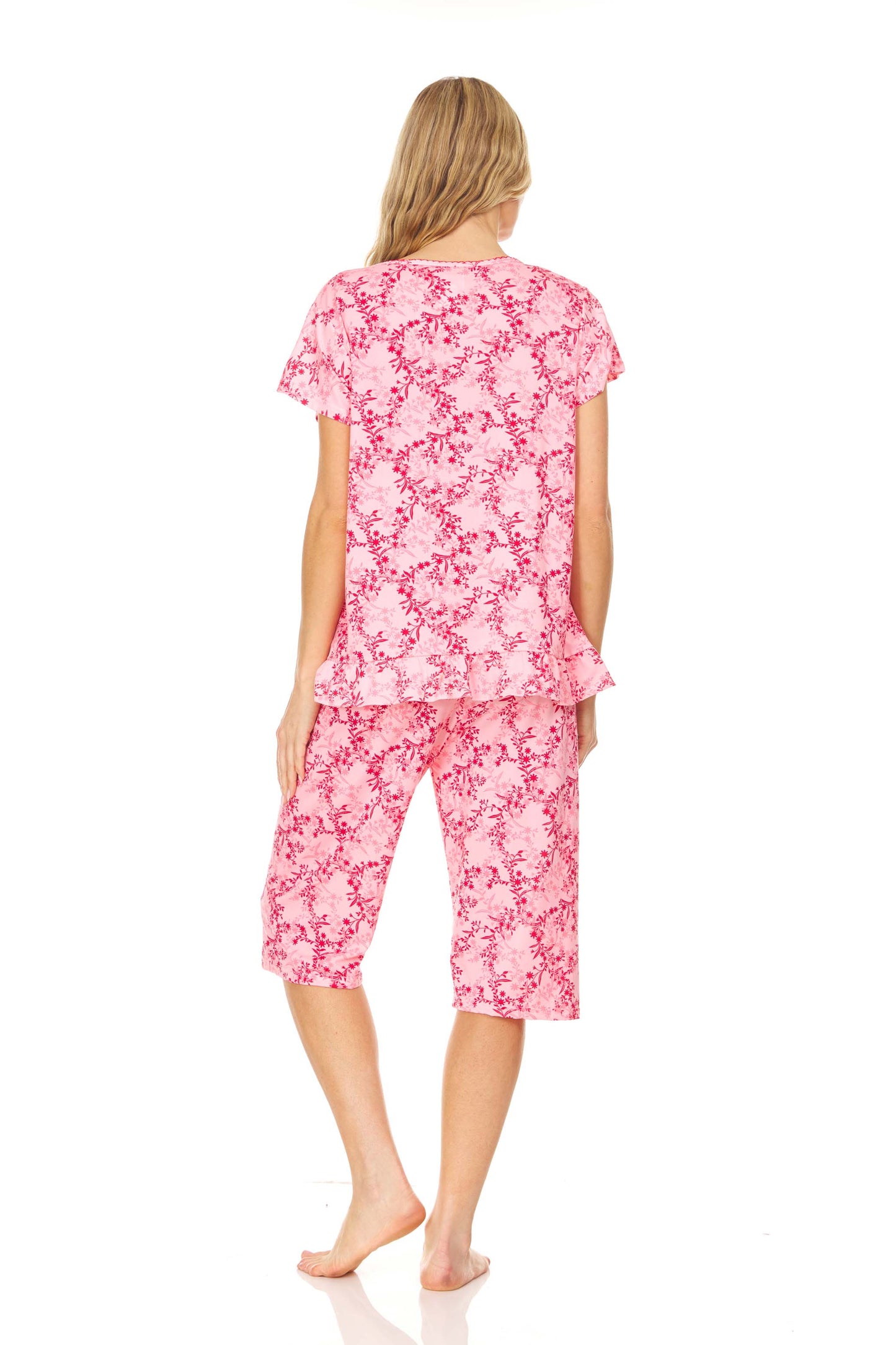 5202C Women Capri and Short Sleeve Top 2-Piece Female Pajamas Set