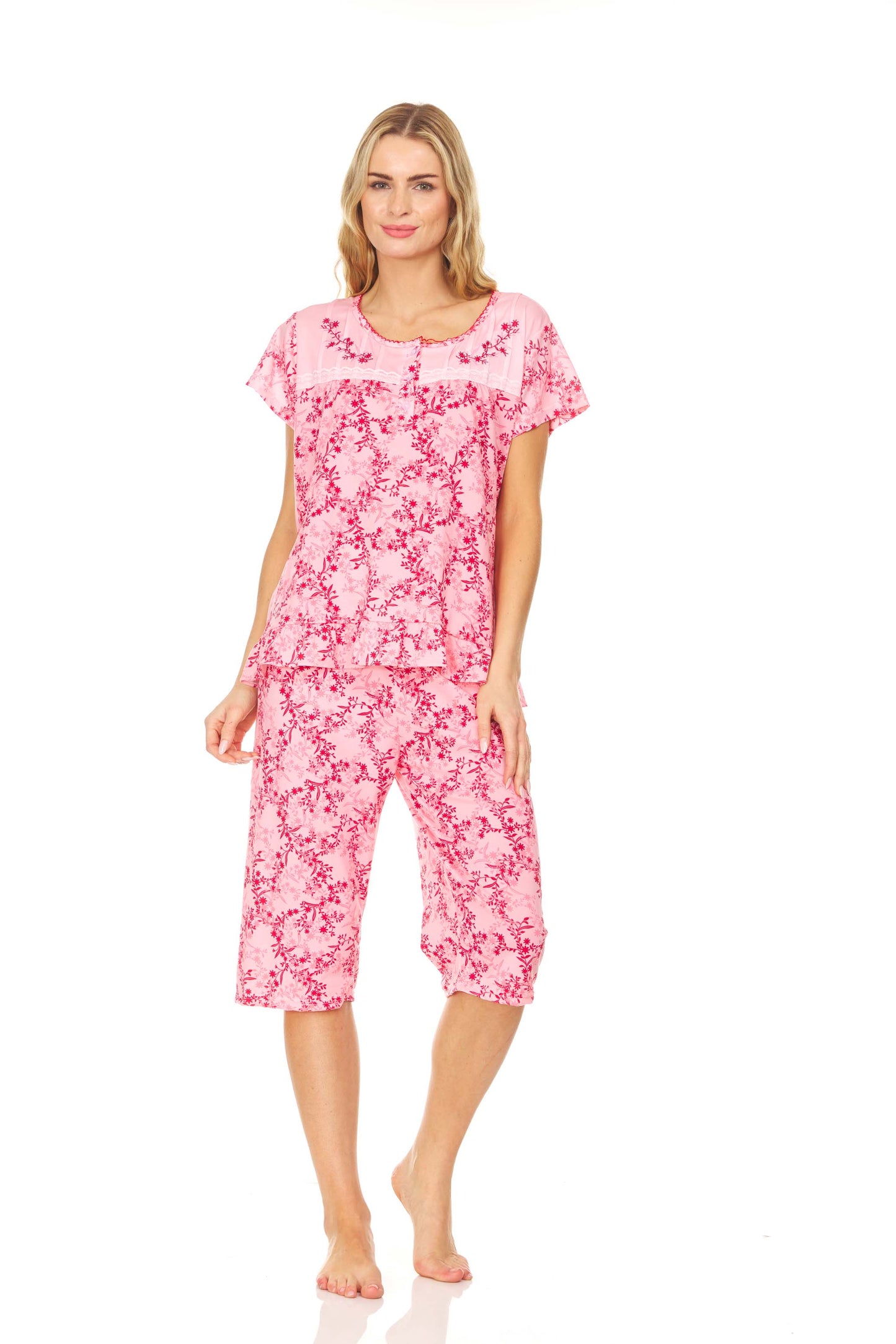 5202C Women Capri and Short Sleeve Top 2-Piece Female Pajamas Set