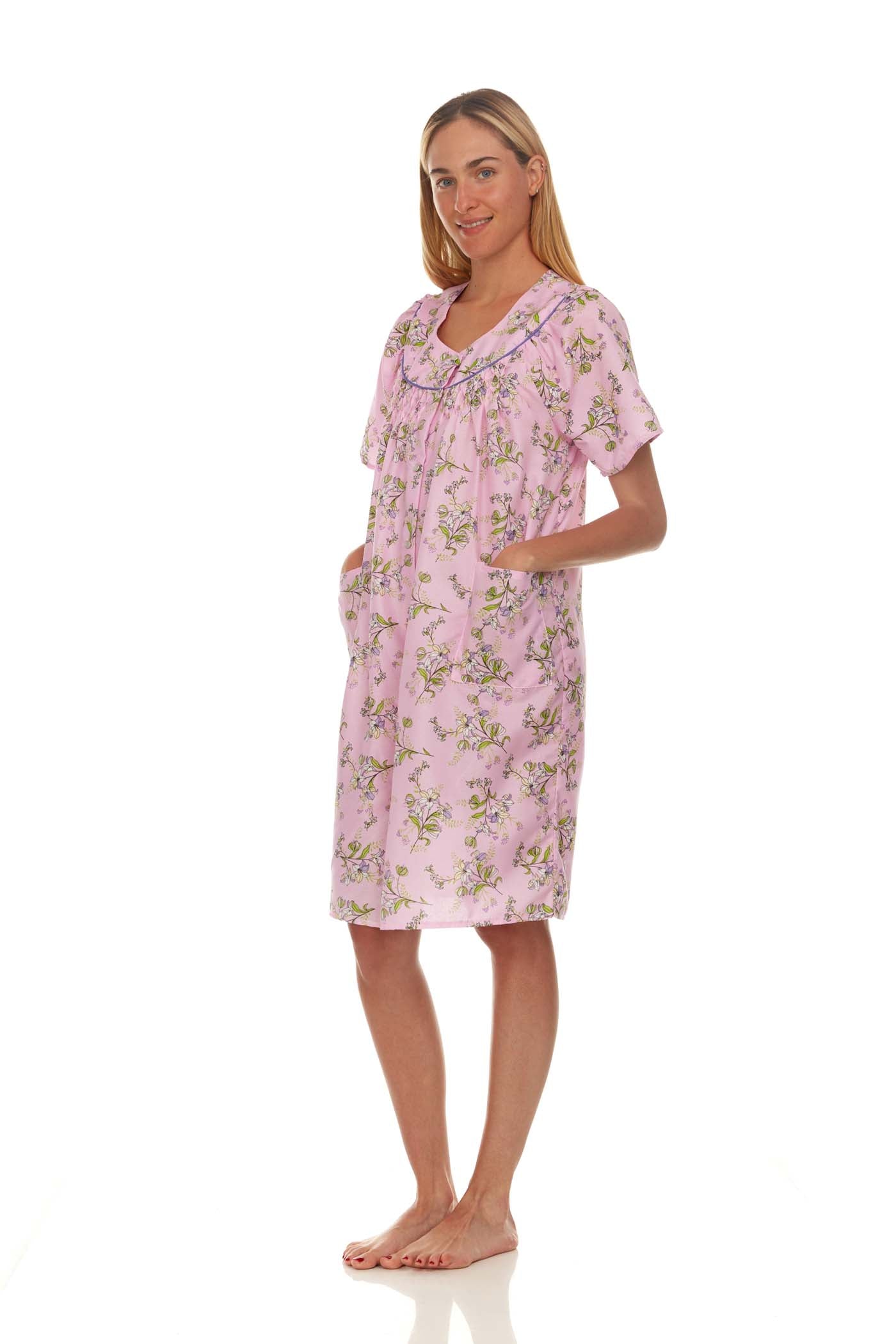 2020 Women Snap Front Duster Short Sleeve Female Nightgowns & Sleepshirts