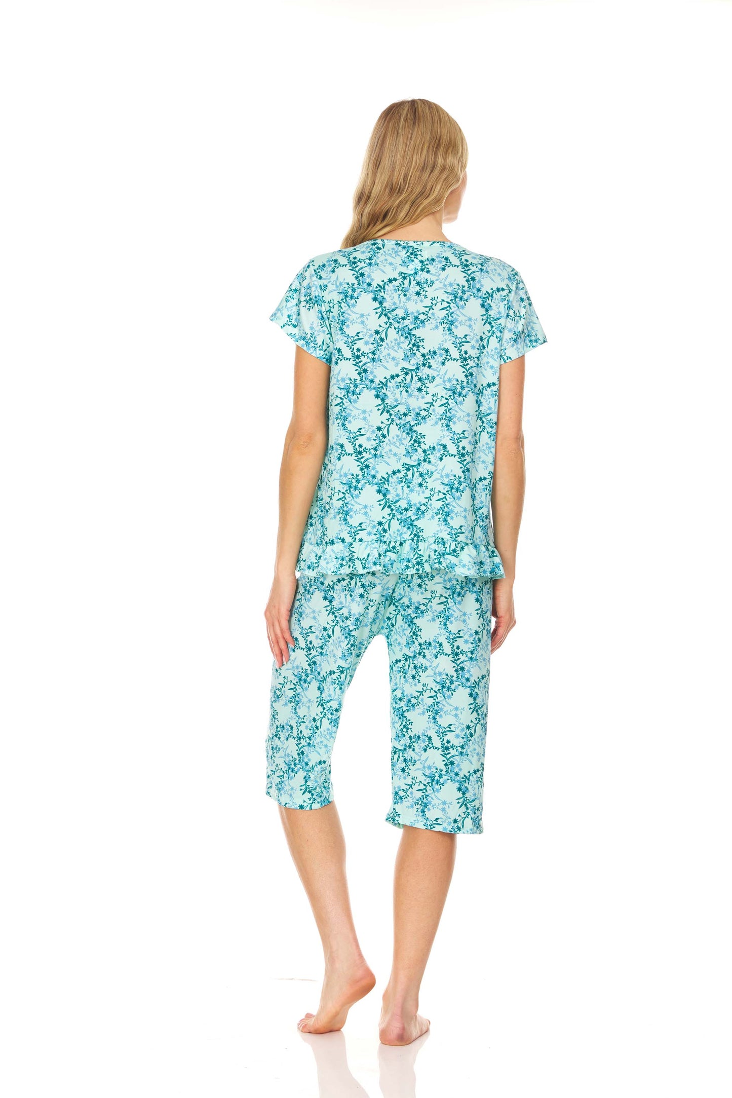 5202C Women Capri and Short Sleeve Top 2-Piece Female Pajamas Set