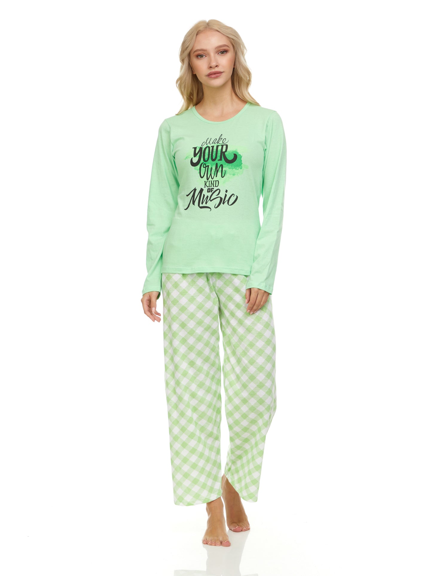 1145P Women Pajamas Set Long Sleeve, 2-Piece Female Pajamas Set