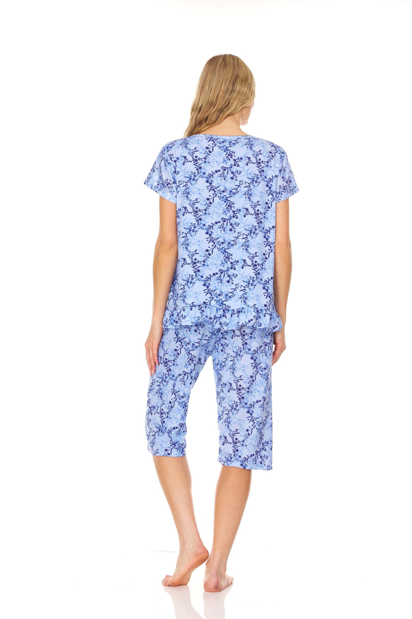 5202C Women Capri and Short Sleeve Top 2-Piece Female Pajamas Set